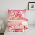 thumbnail image 4 of Pink Castle Bedding Twin Size Cartoon Castle Comforter Set Cute Princess Bedroom Decor Bedding Comforter Sets Rustic Rose Floral Rainbow Duvet Insert Dreamy Themed Quilt 2 Piece, 4 of 5