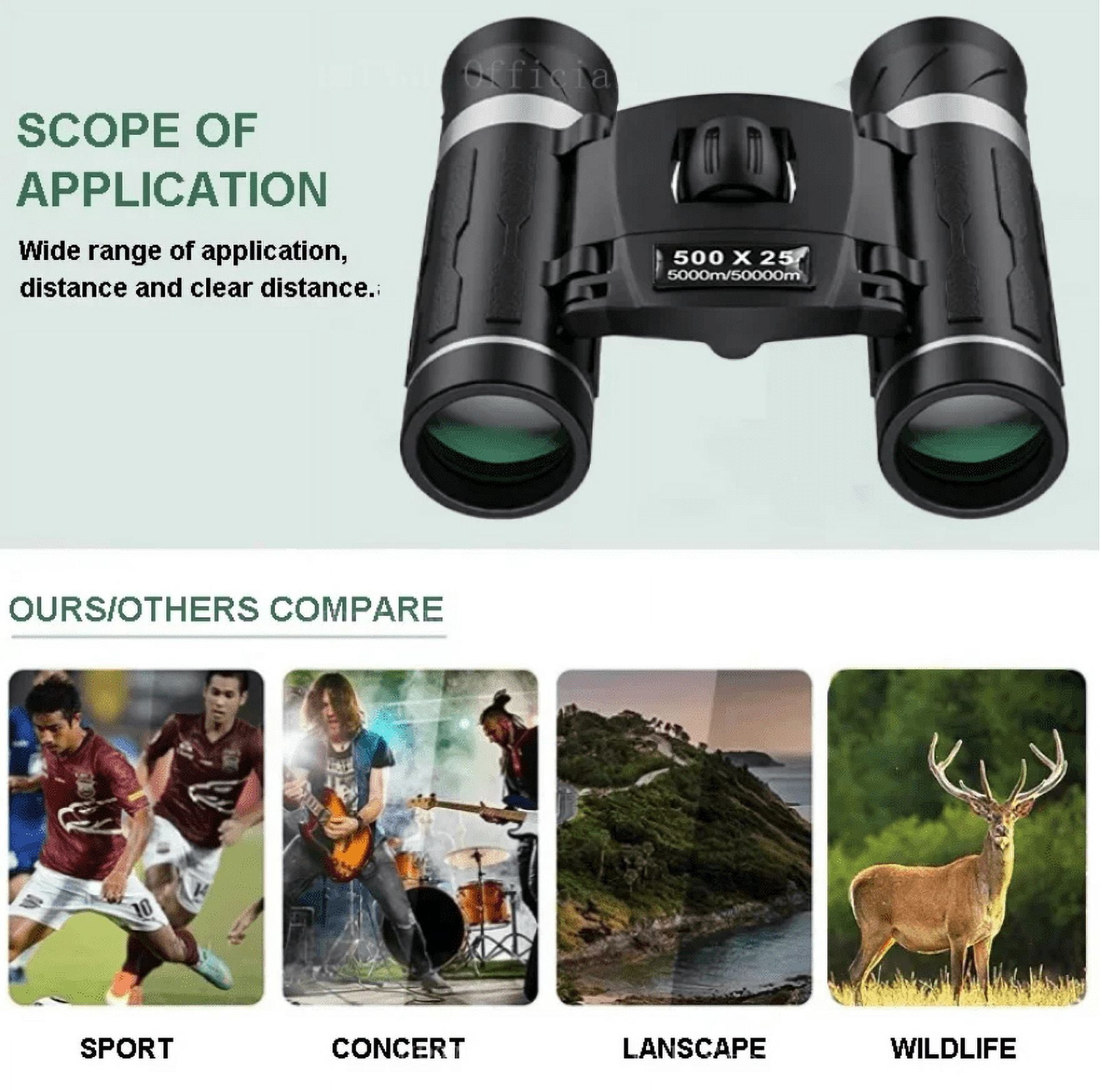 Professional Powerful 500x25 Binoculars High Magnification Low Light Night Vision Mini Portable Telescope For Outdoor Camping