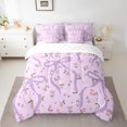 thumbnail image 2 of Homewish Bowknot Flower Floral 7 Pieces Bedding Comforter Set,Cartoon Bowtie Print Full Bedding Set,Purple Pink Fitted Sheet Flat Sheet For Girls,Microfiber Bedroom Decor Reversible, 2 of 8