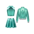 thumbnail image 2 of TSSOE Girls Metallic Dance Outfits Sparkly Hip Hop Jazz Dance Crop Top Bomber Jacket and Skater Skirts Set Lake Blue 14, 2 of 5