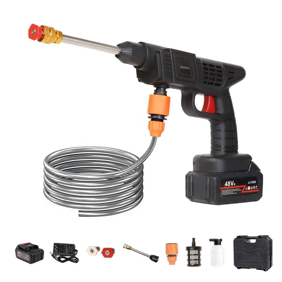 21V Cordless High Pressure Washer, Portable Power Cleaner 2 Nozzles 16.4FT Pipe, Black