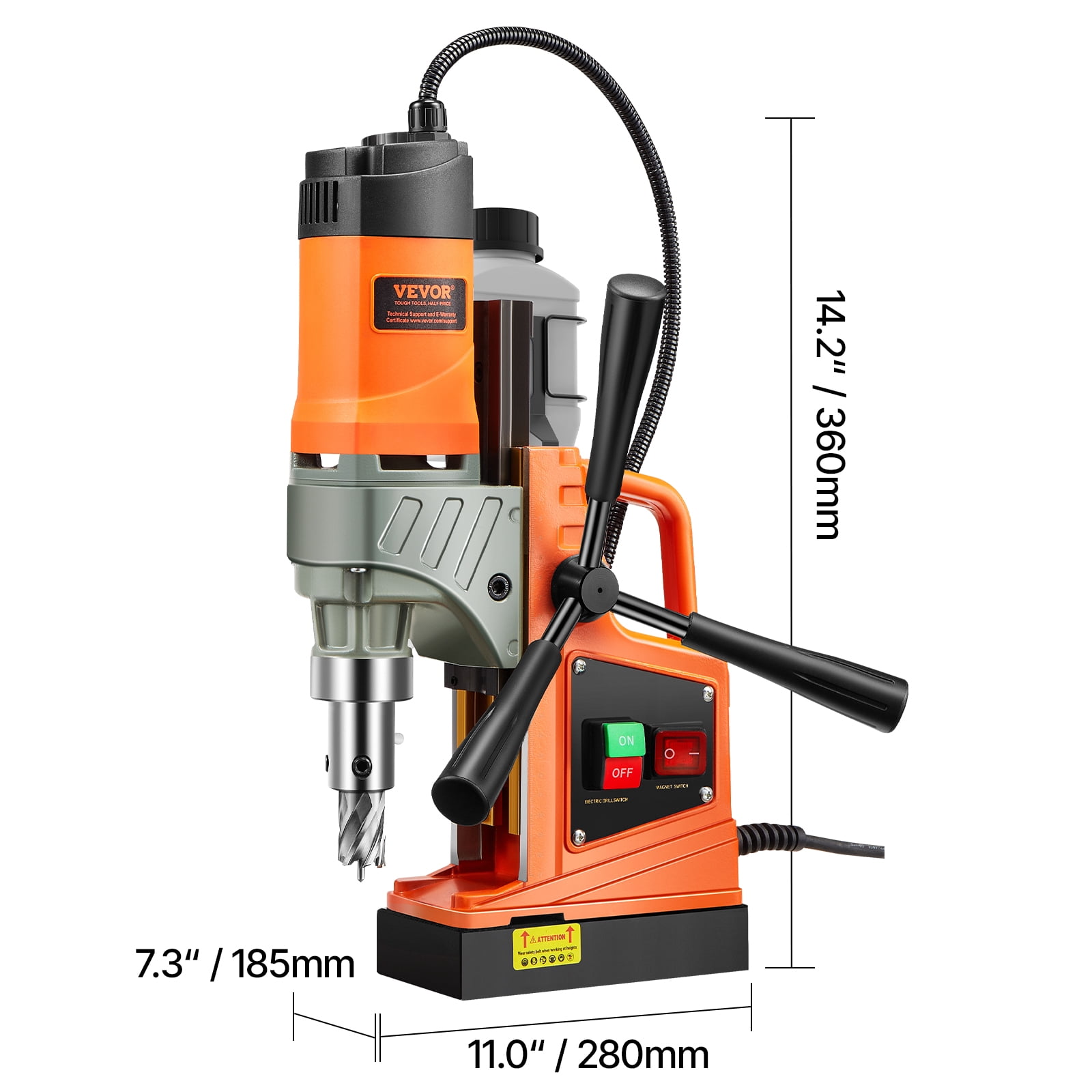 VEVOR Magnetic Drill,1450W Motor 1.6 in Boring Diameter, 2810 lbf Portable Electric Mag Drill Press, with 11 Coring Bits, 850 RPM Speed, Drilling Machine for Metal Surface, Home Improvement Industry