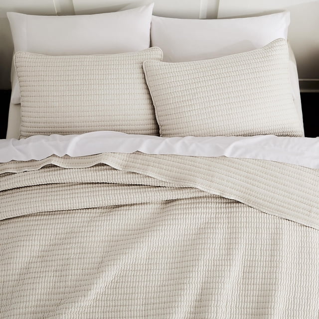 WDCOZY Beige Pick Stitch King Size Quilt Set, Str