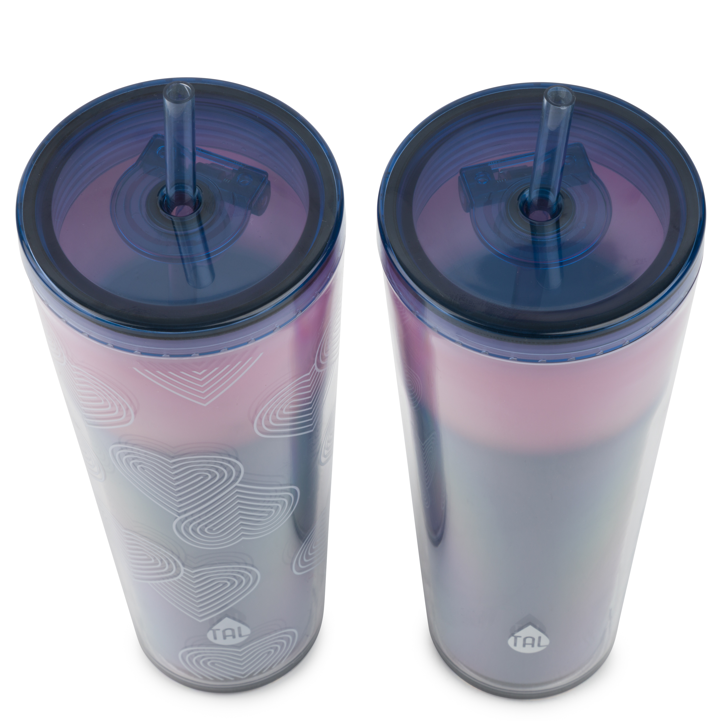 TAL Double Walled Color Changing Tumblers 2 Pack, 24 fl oz, Heart Pink