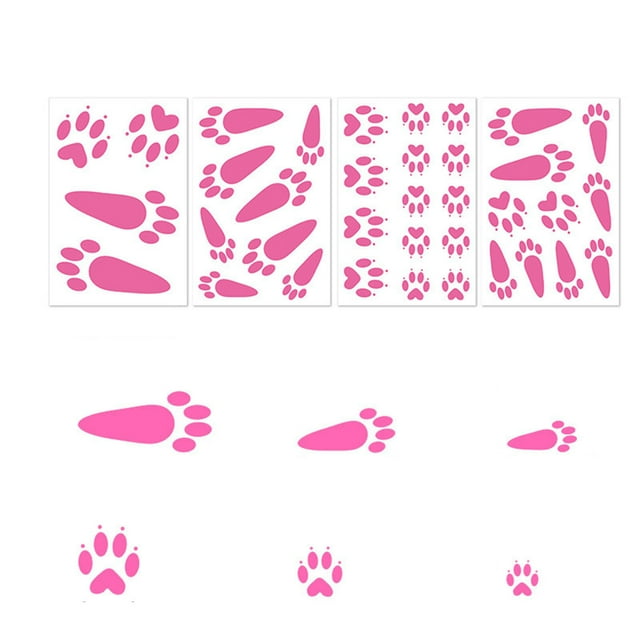 Diconna Easter Wall Stickers Cute Cartoon Rabbit/ Bunny Paw Prints Wall Decals Window Decorations for Home