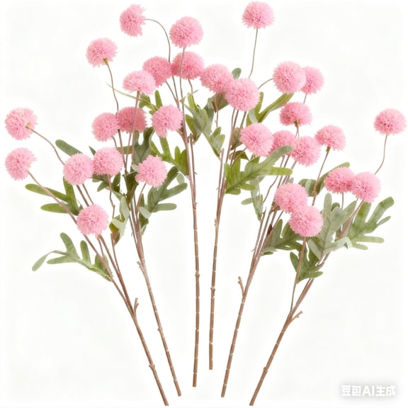 6-Bundles Artificial Pompon Mum Floral Stems, Fake Mini Chrysanthemums for DIY Wedding Centerpieces Pink