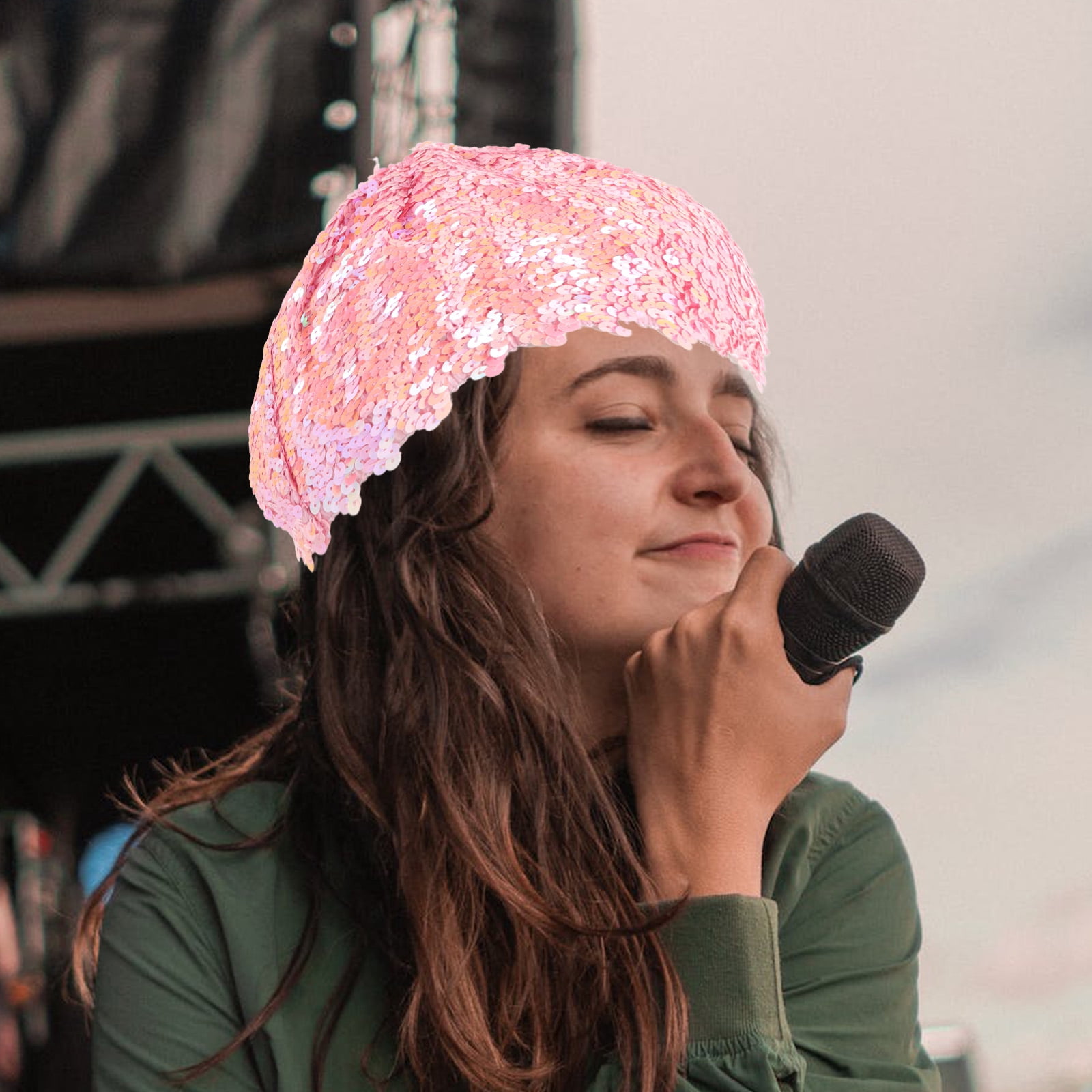 3999 Sparkle Stretchable Stylish Lightweight Sequin Beret Beanie Hat, Pink Bmisegm Women Fashion Sparkling Sequins Beret Colorful Cap  main image 2