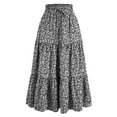 thumbnail image 2 of GXIPO Women's Comfy Midi Skirt High Waist Floral Tiered Skirt Flowy Elastic Summer Boho Skirt Dark Gray L, 2 of 9