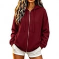 thumbnail image 2 of Feancey Zipper Sweatshirts for Women Oversized Zip Up Hoodies Drawstring Long Sleeve Loose Fit Hooded Jackets Fall Lightweight Athletic Jacket with Pockets Red XL, 2 of 3