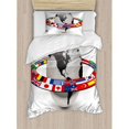 thumbnail image 3 of World Queen Size Duvet Cover Set, Earth Planet with Orbit made from National Flags International Composition Countries, Decorative 3 Piece Bedding Set with 2 Pillow Shams, Multicolor, by Ambesonne, 3 of 3