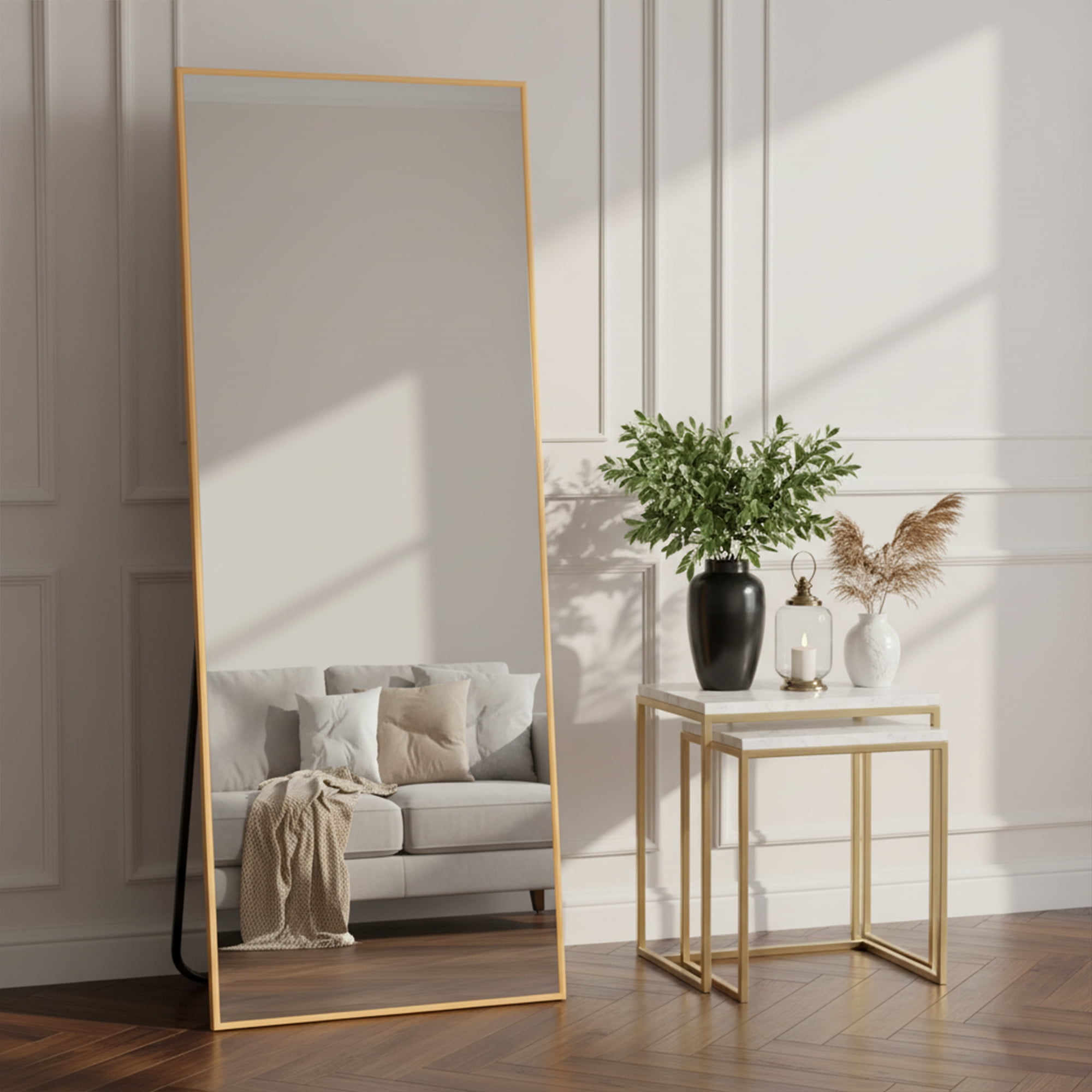 MAYEERTY Gold Right Angle Full Length Mirror, Wall Mount or Freestanding for Bedroom/Living Room, 57" × 20"