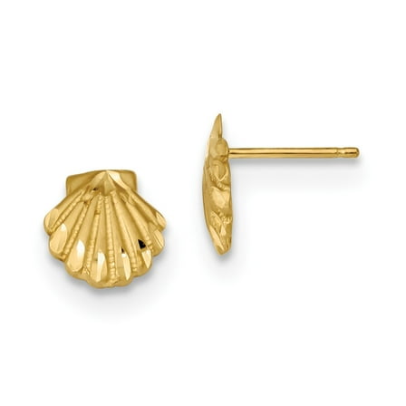 Primal Gold 14 Karat Yellow Gold Satin Diamond-cut Seashell Post Earrings