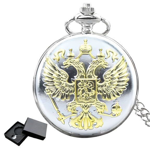 DESIGNICE Pocket Watches for Men,Russian Double-Headed Eagle National Emblem Pocket Watch,Pocket Watch with Chain and Gift Box,Pendant Necklace for Stylish Wear