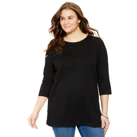 Woman Within Plus Size Scoop Neck Three-quarter Sleeve Perfect