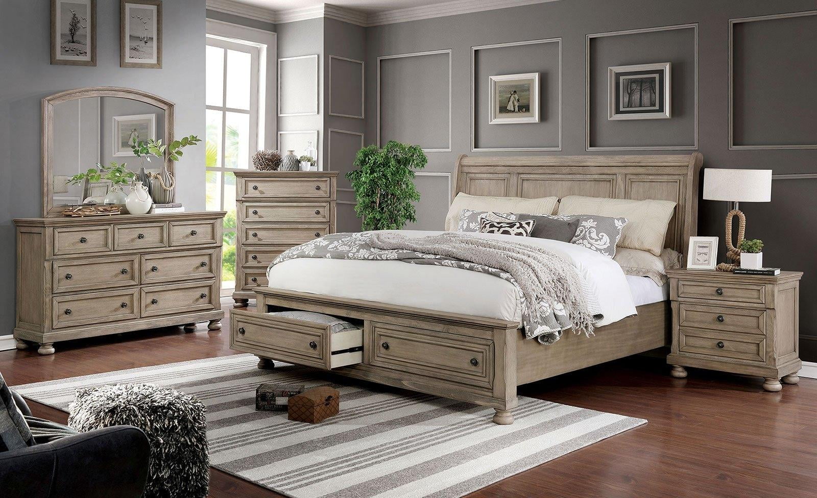 Transitional Gray Solid Wood Queen Bedroom Set 5pcs FOA CM7568 Wells ...