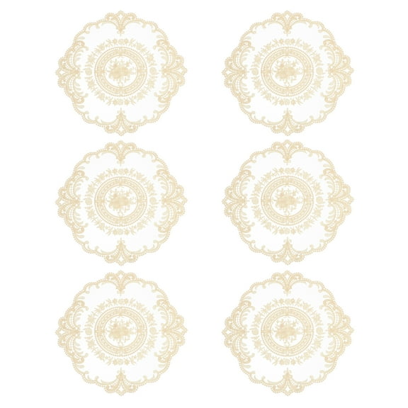 6 Pack Retro Lace Placemats Crochet Cup Vase Table Mat, Pure Cream