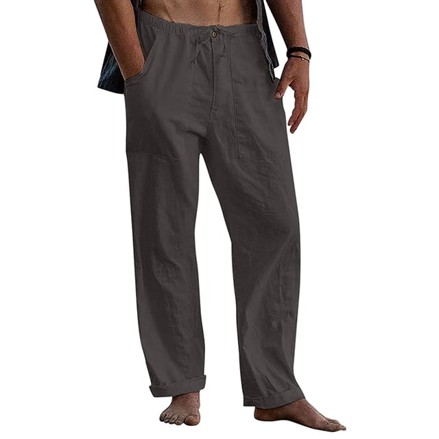 MAWCLOS Men Trousers Elastic Waist Sweatpants Drawstring Pants Baggy Party Solid Lounge Dark Gray 3XL
