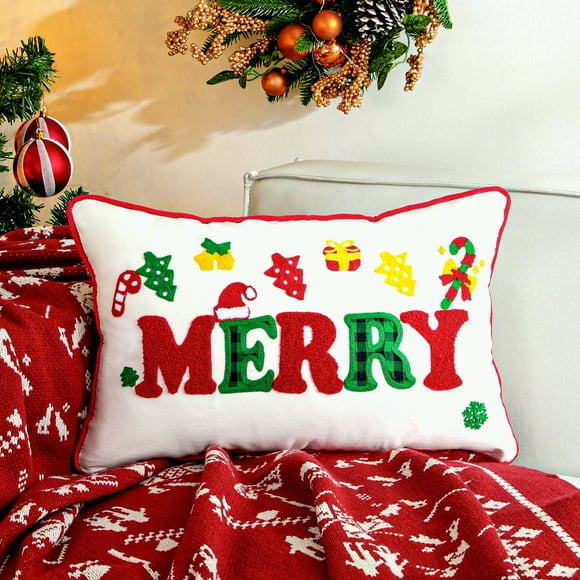 Luxury Letter Embroidery Lumbar Pillow Cover - Soft Canvas Throw Pillow Case for Home Decor - Cute 12 x 20 Inch Bed Living Room Cushion