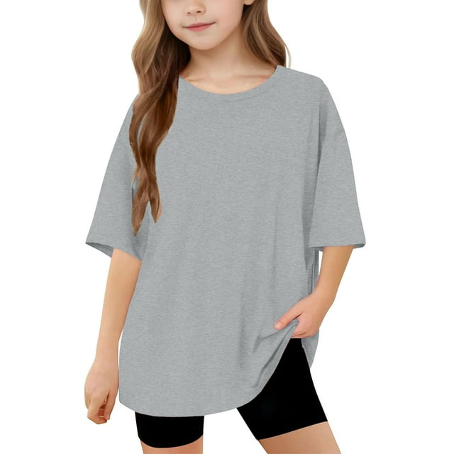 T-shirts à Manches Courtes pour Filles, Hauts d'Été pour Enfants, Col Rond, 5-15 Ans