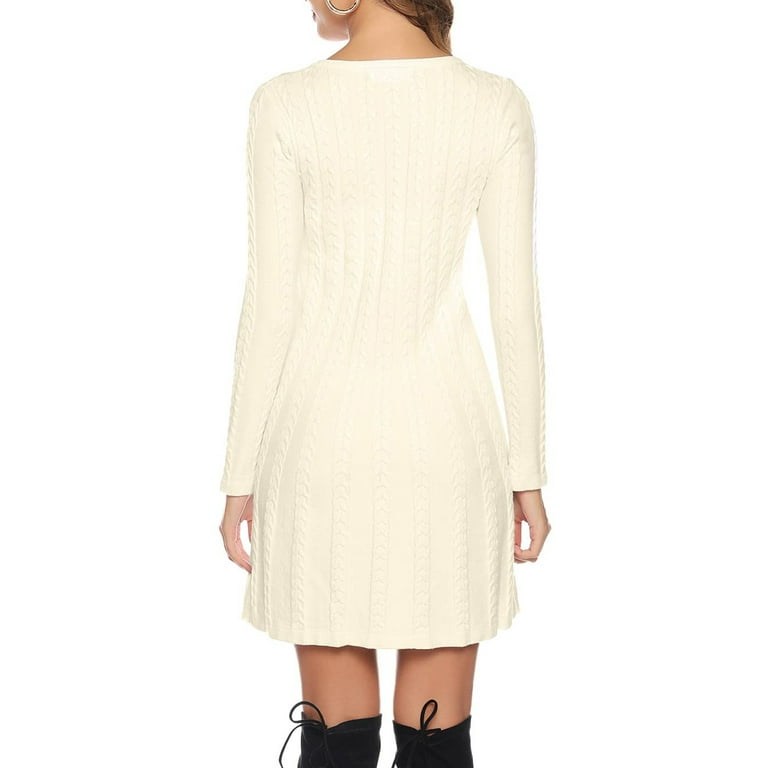 Sweater Dress for Women Slim Fit Long Sleeve Cable Knit Dresses S