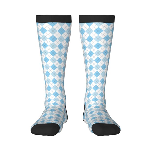 Balery Blue and White Squares Calcetines novedosos Calcetines deportivos Calcetines hasta la rodilla Calcetines de algodón Calcetines originales y geniales