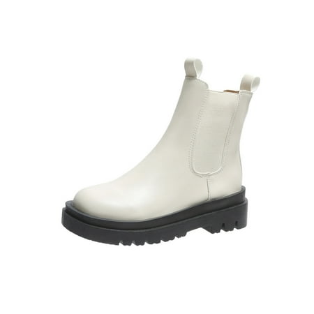 

Daeful Women s Chelsea Platform Ankle Boots Elastic Chunky Heel Lug Sole Booties with Elastic Strap White 8