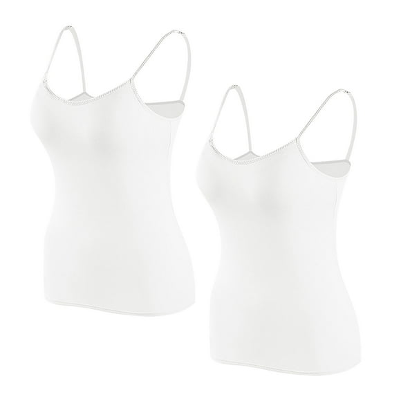 Women's Everyday Bras, Women Camisole with Shelf Bra Spaghetti Strap Cotton Undershirts 2 Pack Layering Tank Tops with Built in Bra S-XL Mother's Day Gifts