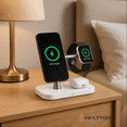 thumbnail image 4 of Swayvoo 3-in-1 Wireless Charging Station, Up to 15W Fast Wireless Charger for Compatible iPhone, Apple Watch and AirPods, Magnetic Phone Stand White, 4 of 7
