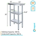 thumbnail image 3 of AmGood 24 in. x 12 in. Stainless Steel Table with Two Undershelves | Metal Utility Kitchen Prep Work Table | NSF, 3 of 9