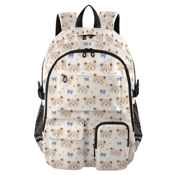 DIXRUYEE Bear Blue Bow Pattern Pattern Backpack for School 14”Laptop Compatible with Reflective Safety Strips