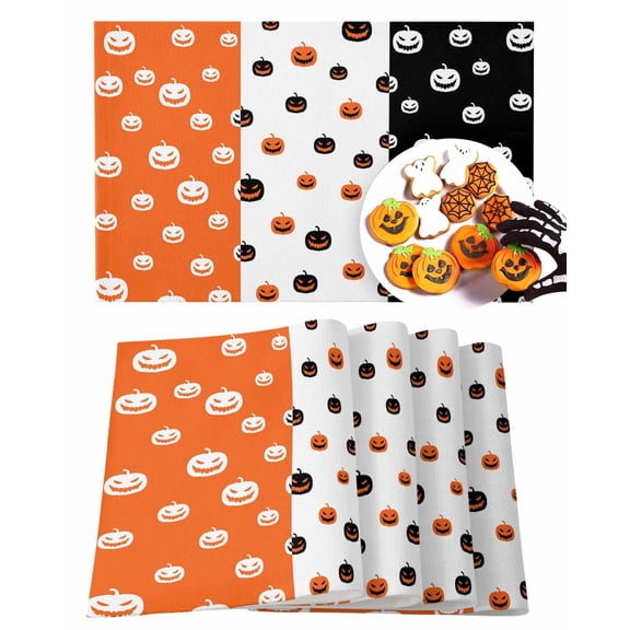 Halloween Placemats Set of 4 Pumpkin Ghost Place Mats Fall Placemat Orange Black White Table Mats for Dining Kitchen Table Holiday Dinner Party Home Decorations 13x19 Inch