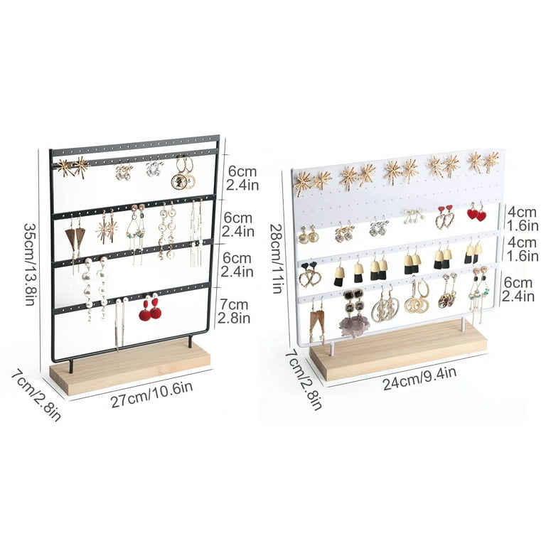 Hapeisy Earrings Organizer 3/5-Layer 100 Holes Ear Stud Holder Earring Display Stand Wooden Base Jewelry Organizer for Hanging Earrings, Girl's, White
