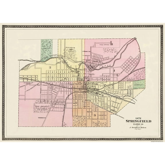 Historic City Map - Springfield Ohio - Moler 1872 - 31.81 x 23 - Vintage Wall Art