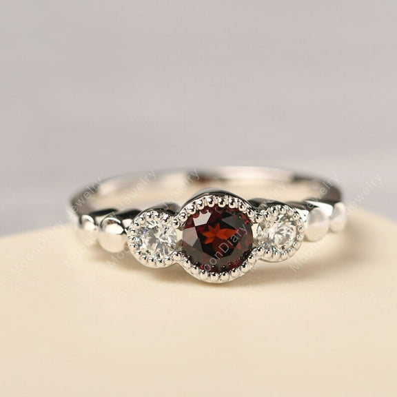 natural garnet ring 925 sterling silver solitaire engagement ring January birthstone red gemstone ring