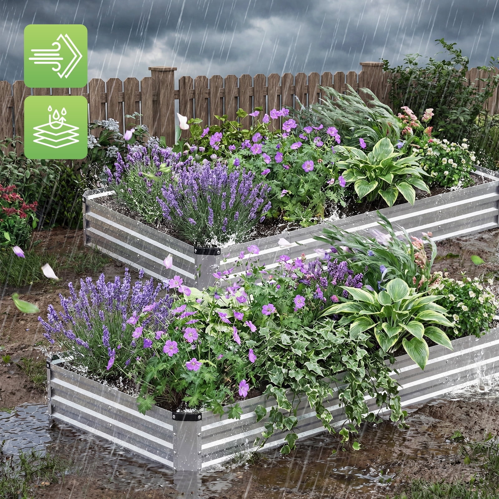 2PCS Outdoor Galvanized Raised Garden Bed, Rust-Proof Heavy-Duty Steel Planter Box, Easy to Assemble Metal Garden Bed, Practical Yard Patio Planting Box for Plants, Vegetables and Herbs, 8*4*1ft