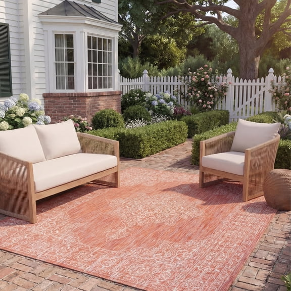 Safavieh Courtyard Delbet Medallion Indoor/Outdoor Area Rug, Rust/Ivory, 8' x 10'