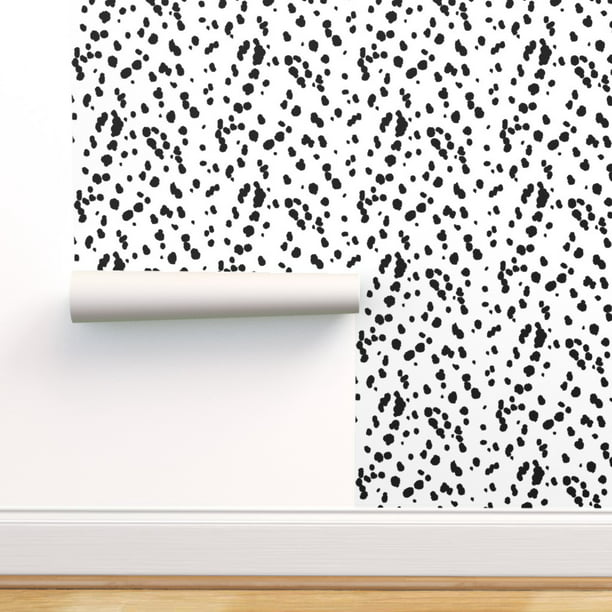 Peel & Stick Wallpaper 3ft x 2ft - Animal Print, Dog, Dalmatian, Spots, Black  White, Puppy, Dots Custom Removable Wallpaper by Spoonflower 
