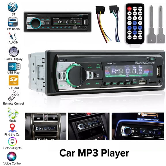 PEPWELL Single DIN Car Audio with Dual USB 2.1A Fast Charge - Bluetooth 5.0, APP Control & Car Locator, FM Radio, 7-Color LCD, Supports MP3/SD/AUX for 12V Cars