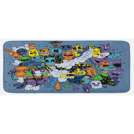

Indie Kitchen Mat Group of Funky Monsters Society Different Expressions Abstract Groovy Doodle Style Plush Decorative Kitchen Mat with Non Slip Backing 47 X 19 Multicolor by Ambesonne