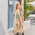 thumbnail image 3 of Colorful Feather Pattern Design Women's Long Dress Long Sleeves Dress Vintage Dresses Party Maxi Dress High Waist Dress, 3 of 4