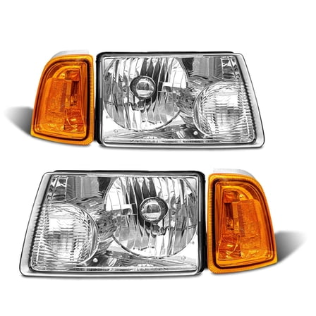 ADCARLIGHTS for 2001 2002 2003 2004 2005 2006 2007 2008 2009 2010 2011 Ford Ranger Headlight Assembly with Clear Lens Chrome Housing Amber Reflector Headlamp Replacement Left Right Pair