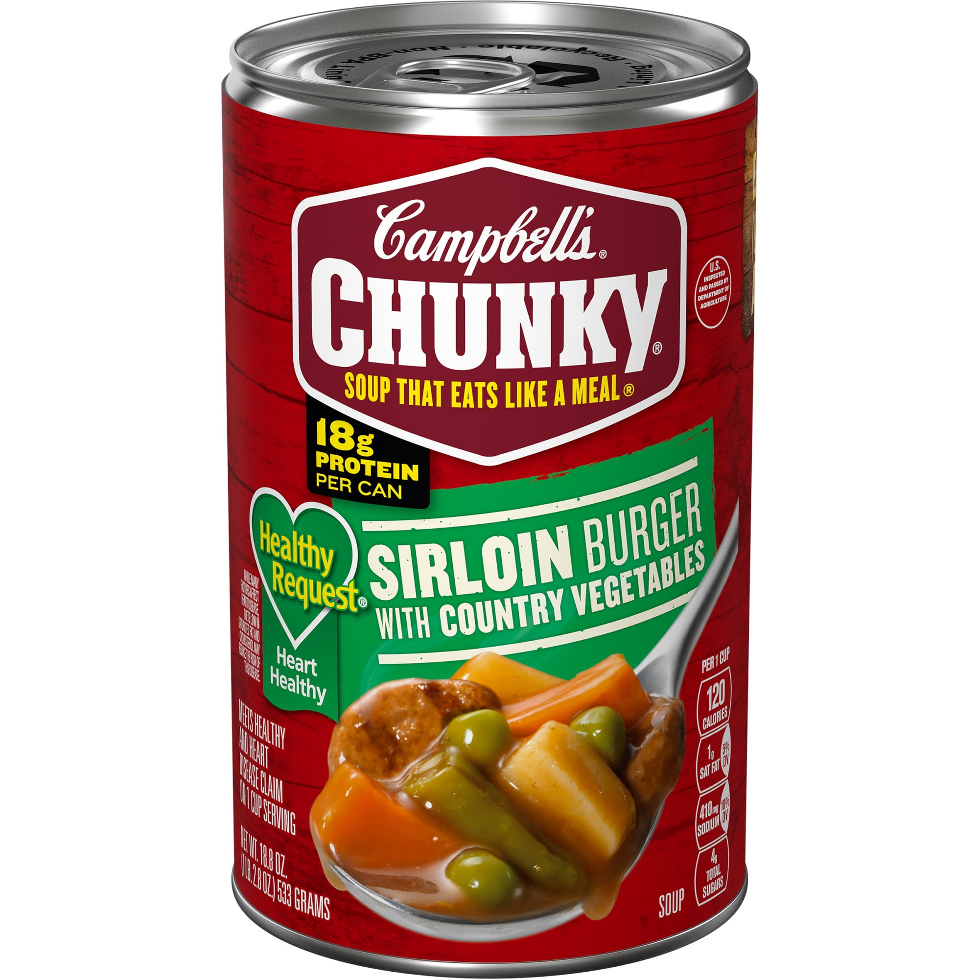 Campbell’s Chunky Healthy Request Soup, Ready to Serve Sirloin Burger with Country Vegetable Beef Soup, 18.8 Oz Can