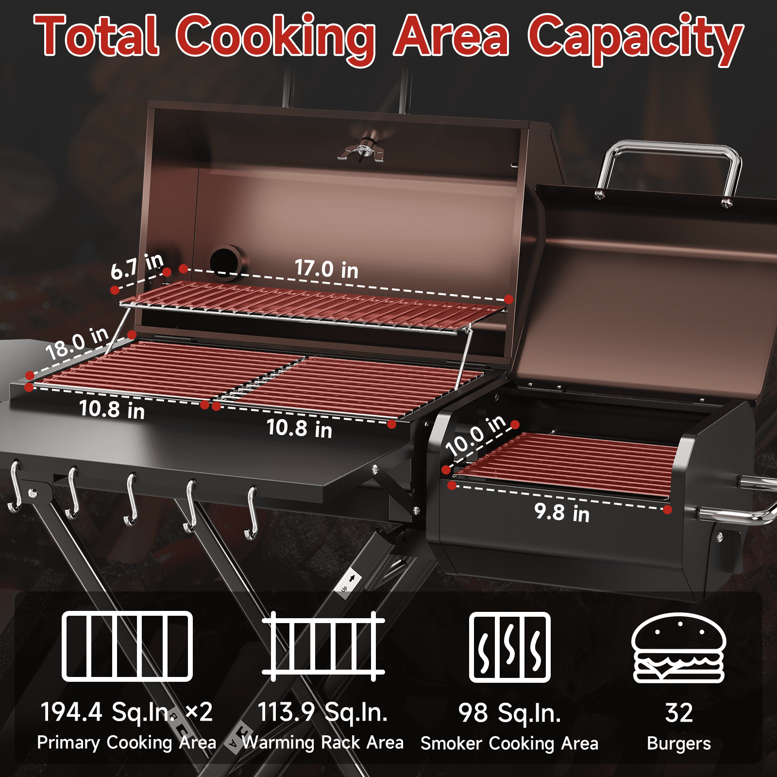 KScocina Barrel Charcoal Grill with Offset Smoker, 2-in-1 Foldable Suitcase BBQ Combo, 600 sq. in. with Waterproof Cover, for Outdoor Grilling and Backyard Cooking,Brown