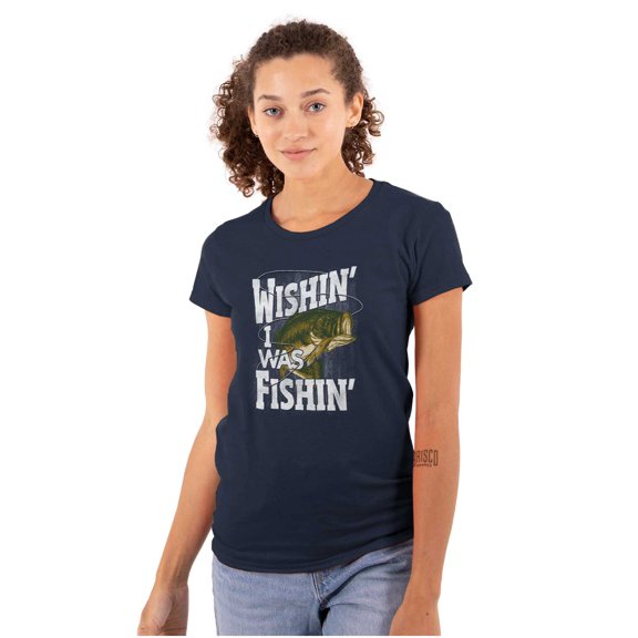 Wishing I was Fishing Largemouth Bass Womens Fitted Plus Size Graphic Tee Brisco Brands 2X