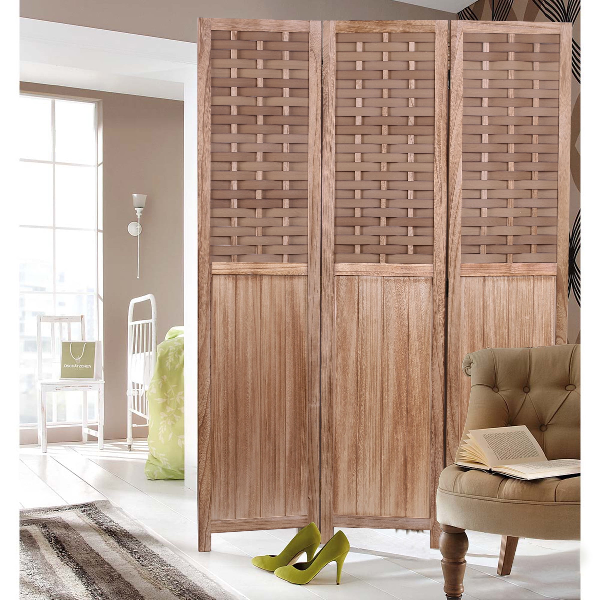 COZAYH 3 Panel 5.6 Ft Paulownia Wood Screen Room Divider, Folding
