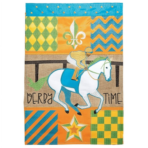 Magnolia Gardens M011341 13 x 18 in. Derby Time Horse Polyester Double Applique Garden Flag