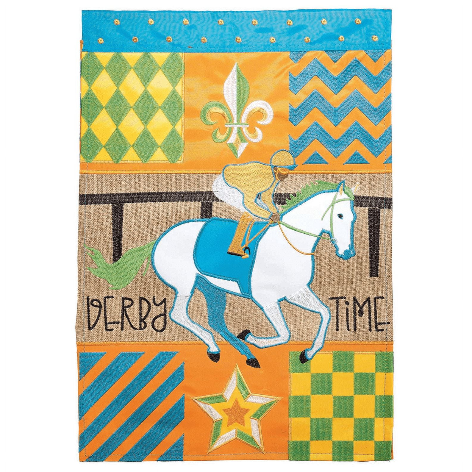 Magnolia Gardens M001341 29 x 42 in. Double Applique Derby Time Horse Polyester Garden Flag - Large