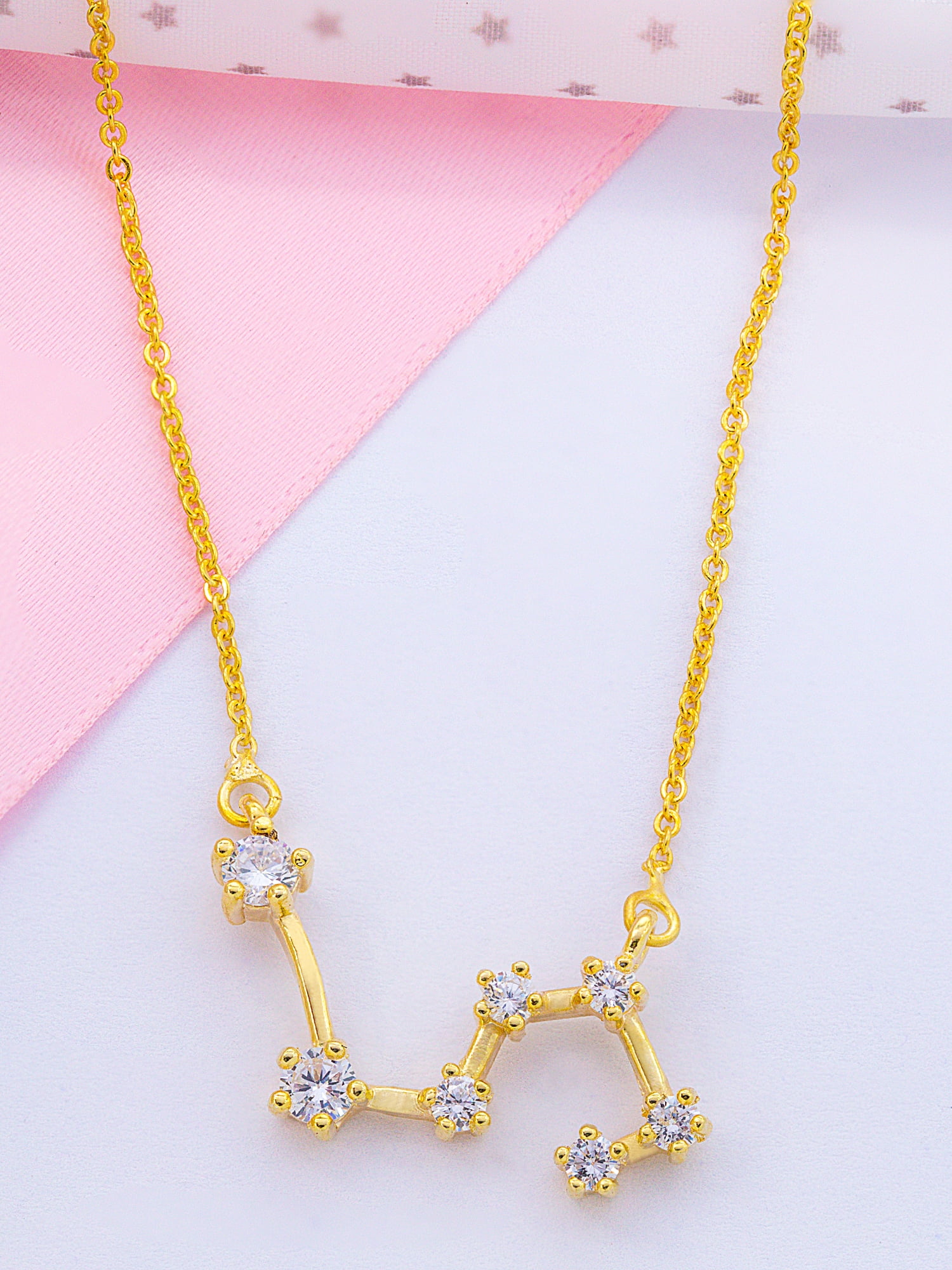 Personalized Constellation Necklace with Cubic Zirconia with 18-inch Link chain in Sterling Silver or 14K Gold Plated Sterling Silver