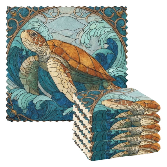 6 Pieces of Kitchen Towels 11x11Inch Kitchen Dish Cloths Kitchen Dish Towels Reuseable Cleaning Cloths Sea Turtle Stained