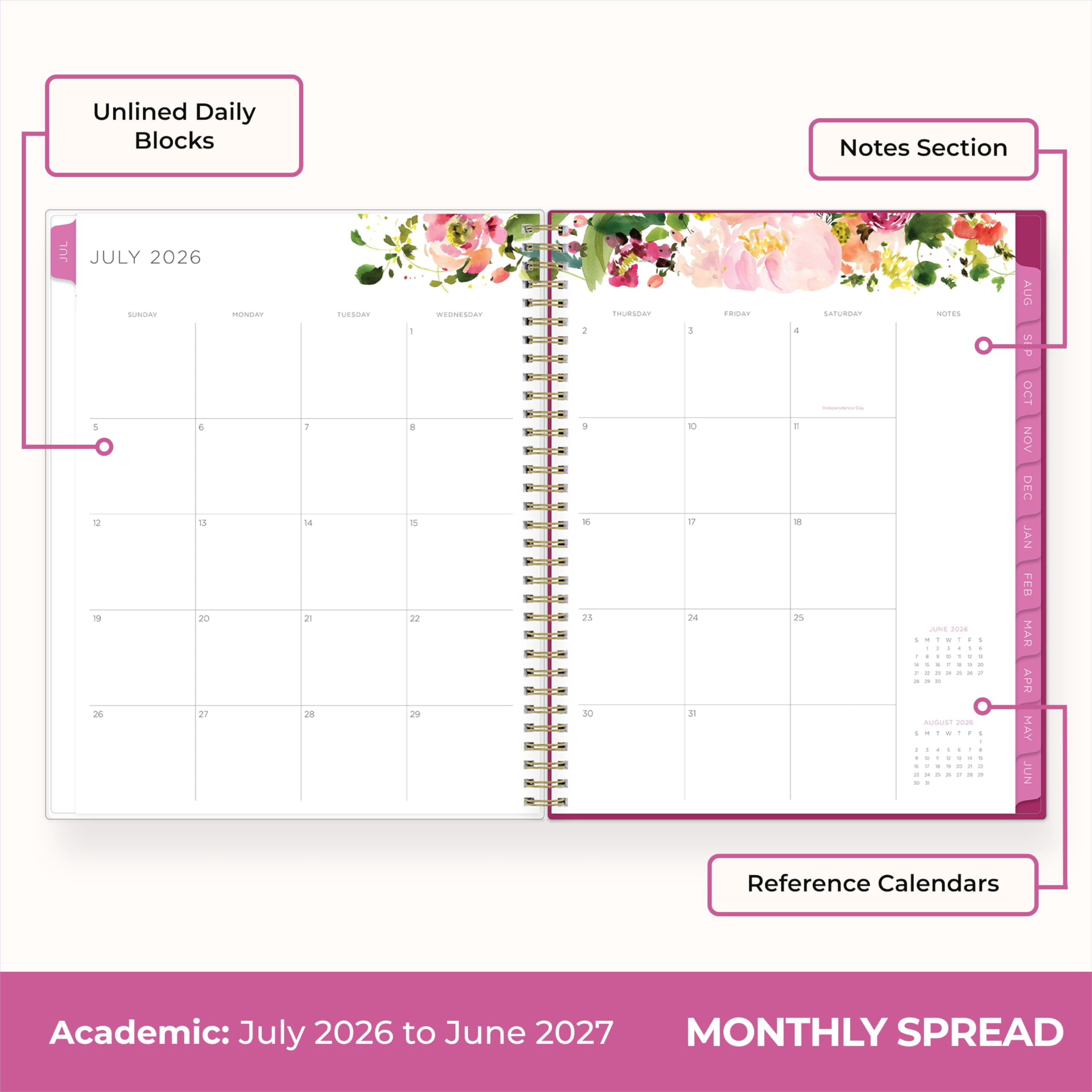Blue Sky Kelly Ventura 2026-2027 Weekly and Monthly Academic Year Teacher Lesson Planner Calendar, July 2026 - June 2027, 8.5" x 11", Magnetic & Snap In Book Marks, Stickers, Summertime Brights